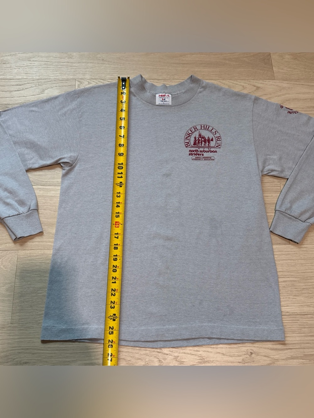 Vtg 80s Tee Jays Hef-T Bunker Hills Run Long Sleeve Shirt L Gray MN Minnesota